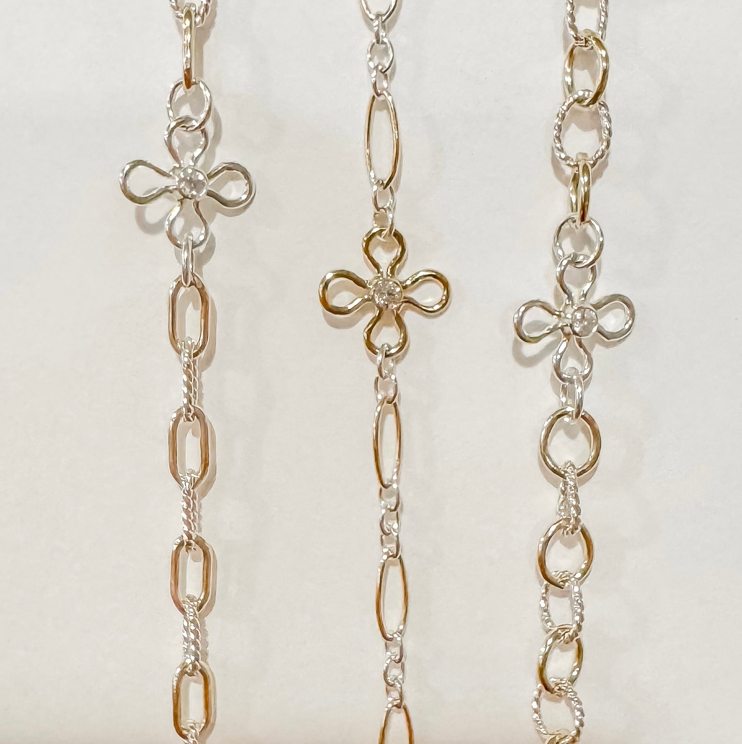 14k Gold Filled OR .925 Sterling Silver CZ Set Flower Permanent Jewelry Connector (x 4)