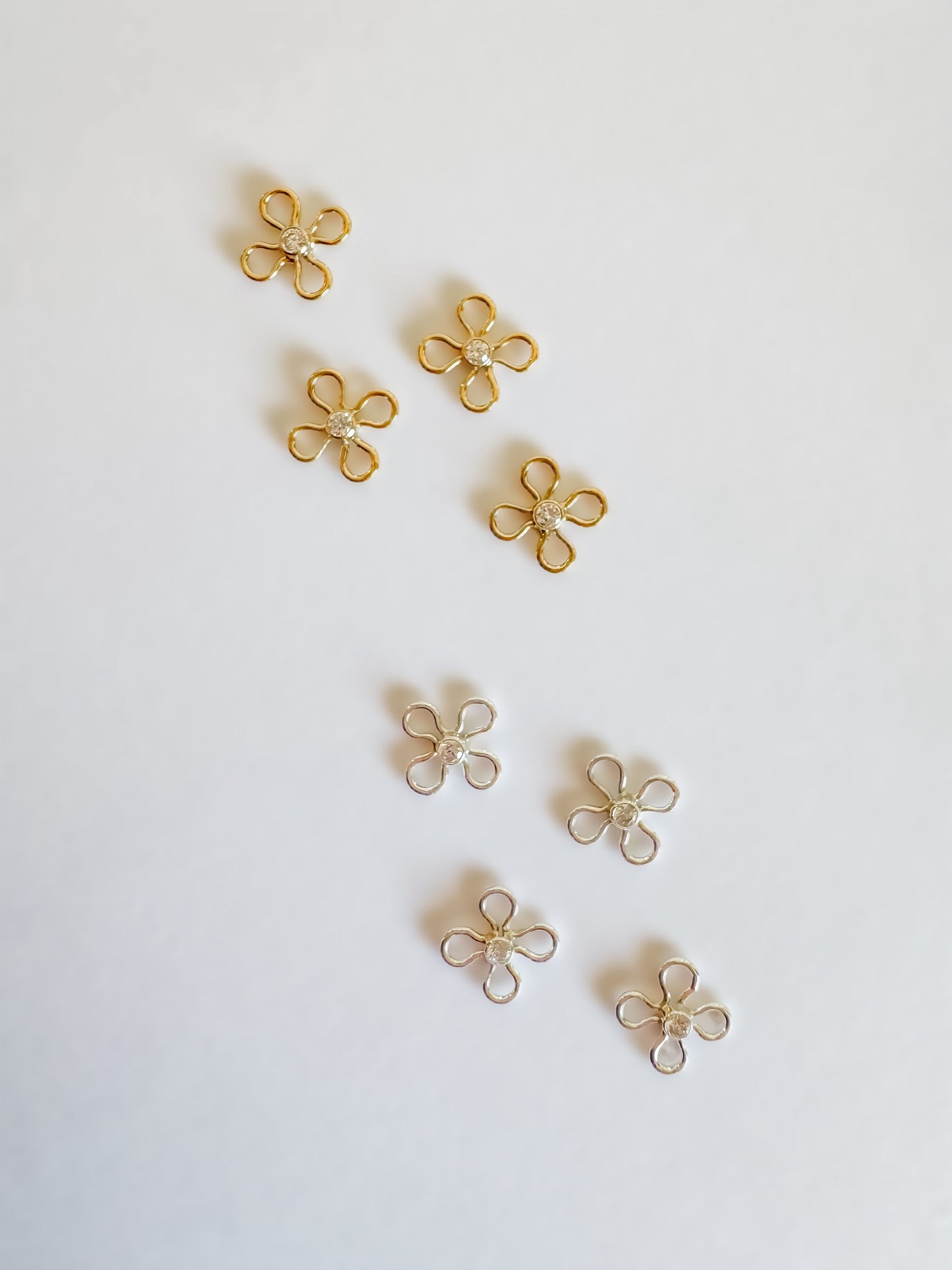 14k Gold Filled OR .925 Sterling Silver CZ Set Flower Permanent Jewelry Connector (x 4)