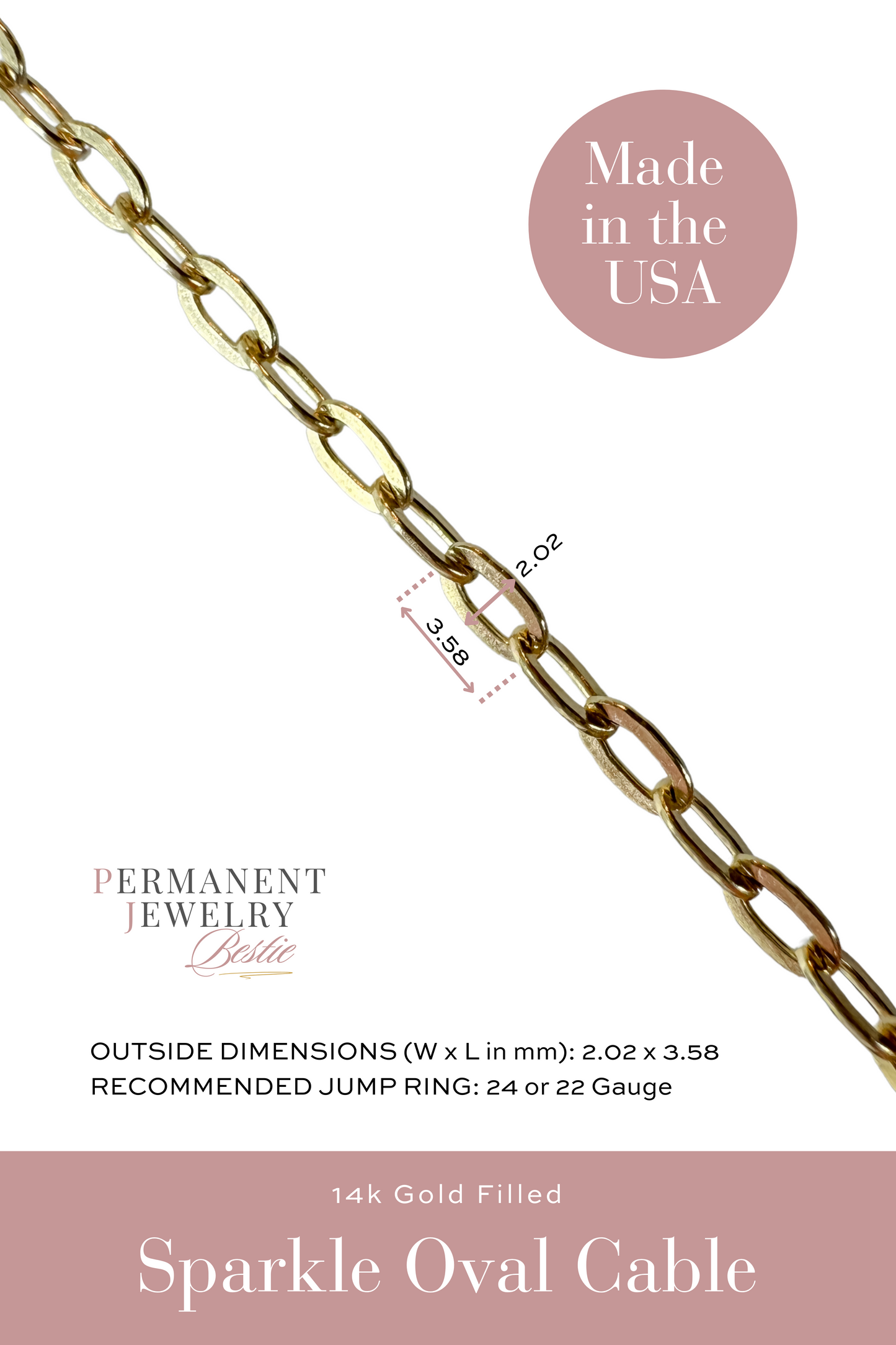 Sparkle Oval Cable Permanent Jewelry Chain by the foot