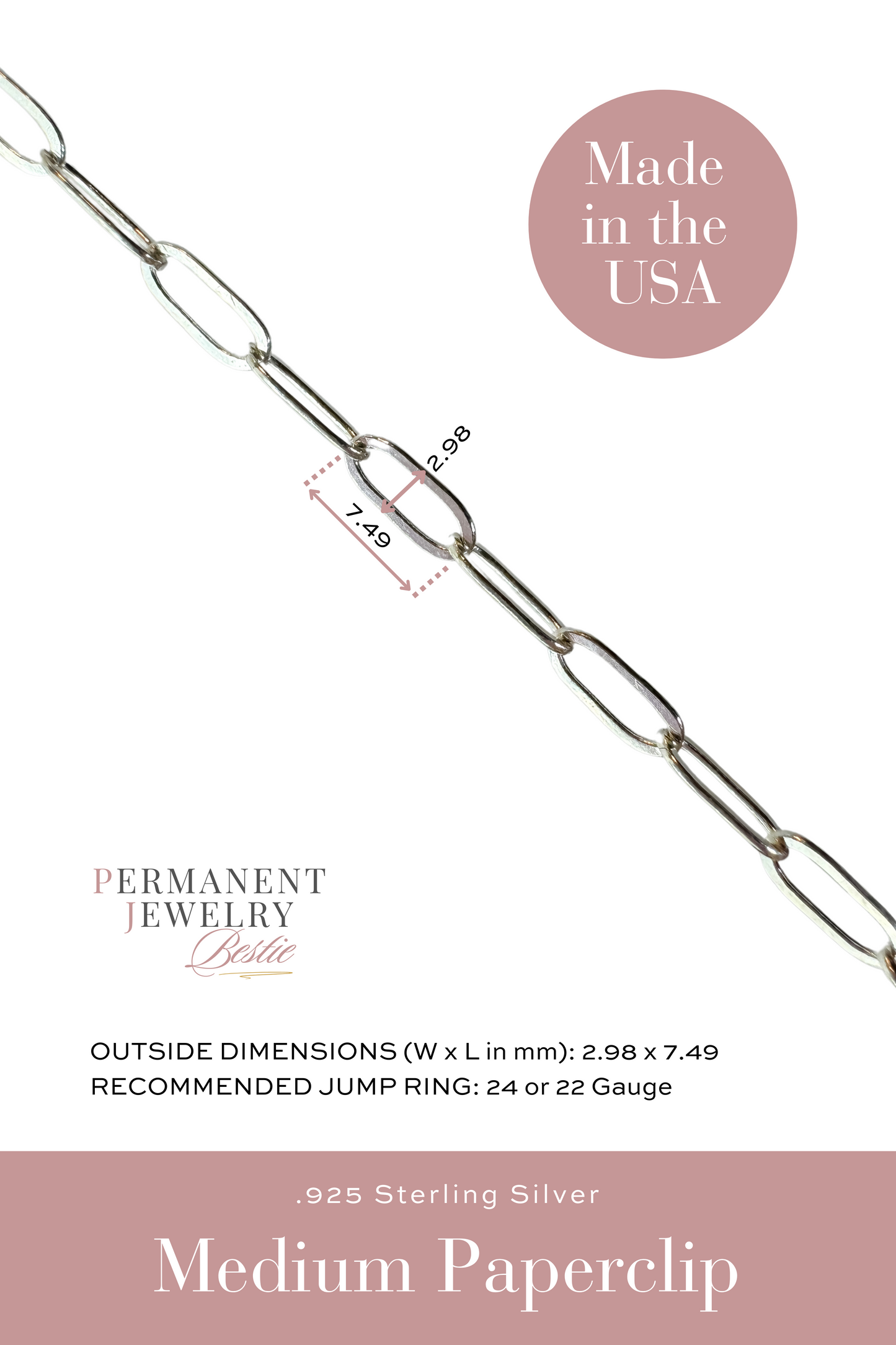 Medium Paperclip Permanent Jewelry Chain by the foot