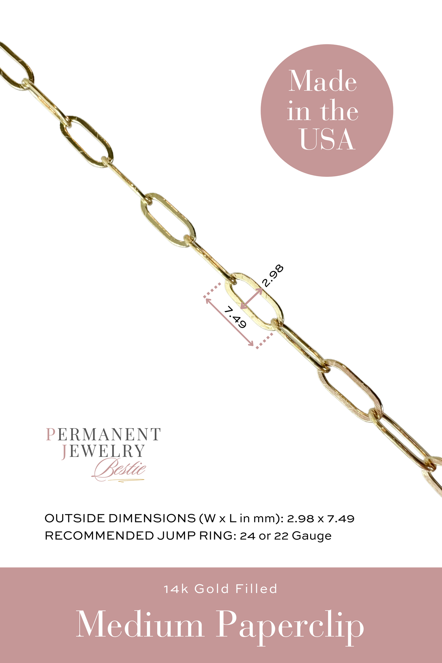 Medium Paperclip Permanent Jewelry Chain by the foot