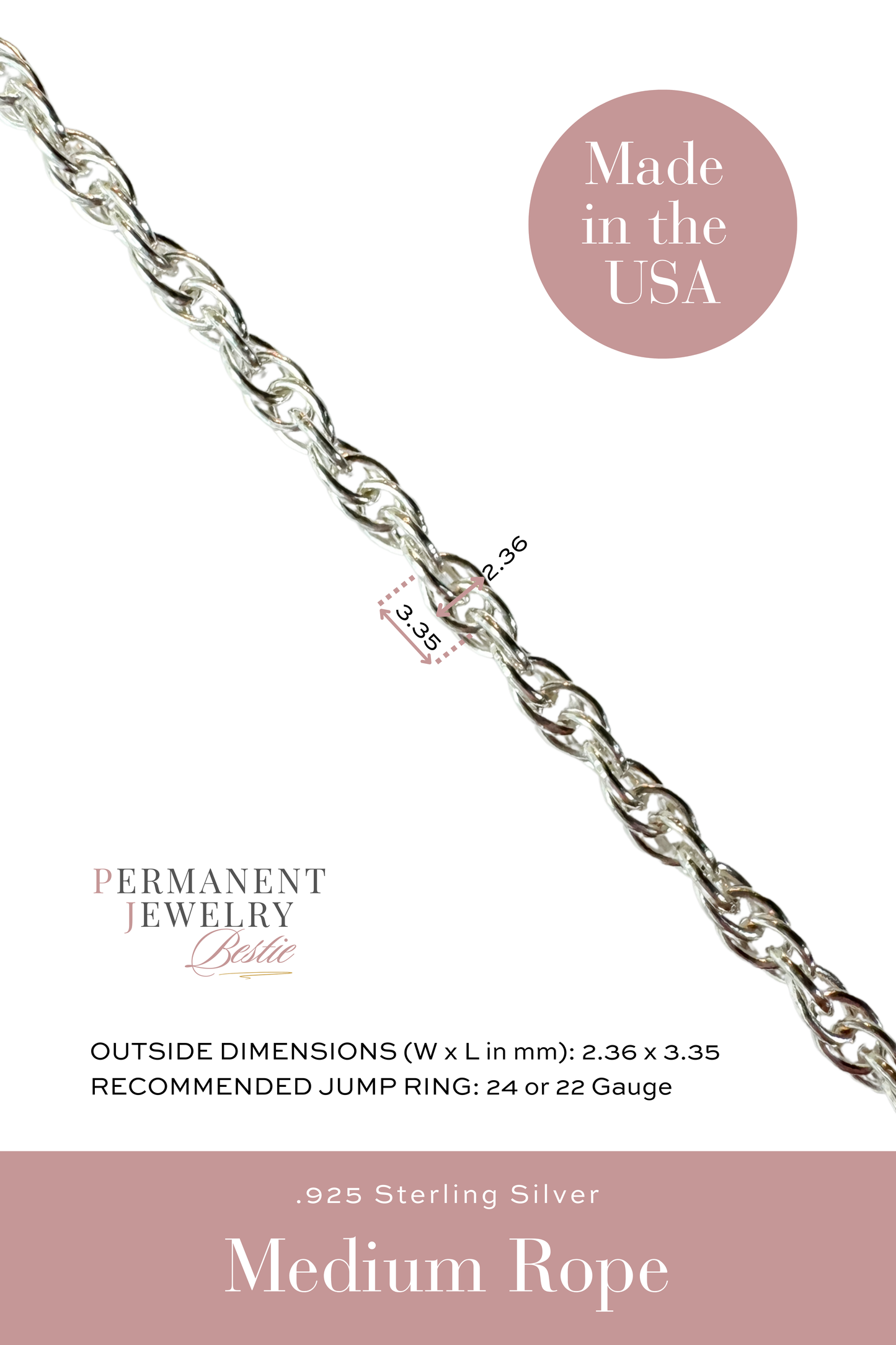 Medium Rope Permanent Jewelry Chain by the foot