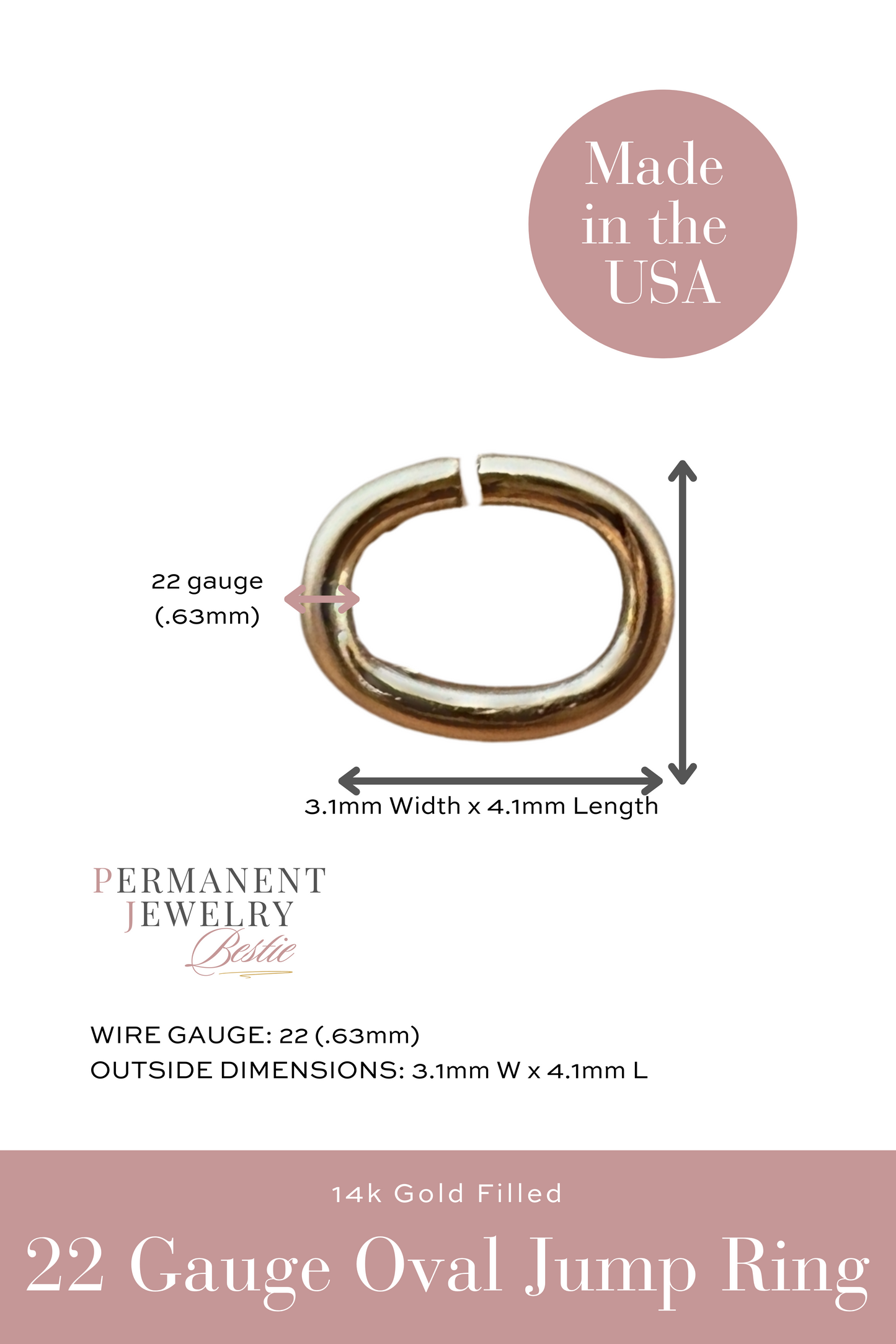22 gauge, OVAL 3mmx4mm Permanent Jewelry Jump Rings