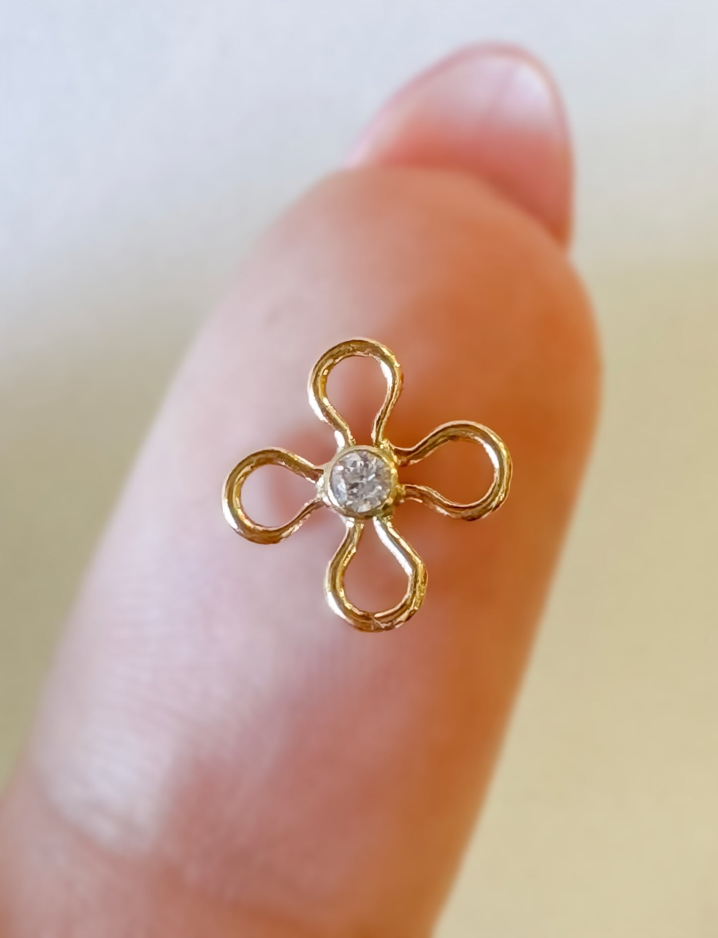 14k Gold Filled OR .925 Sterling Silver CZ Set Flower Permanent Jewelry Connector (x 4)
