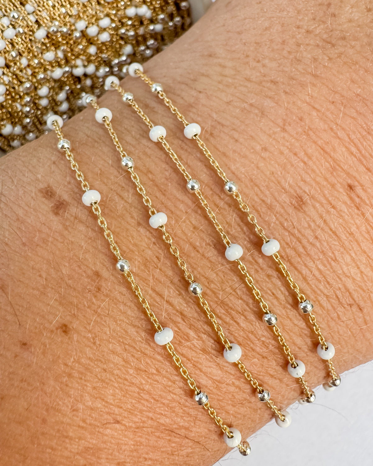Mixed Metal 2mm Alternating Smooth & Enamel Bead Satellite Chain (C151MX)