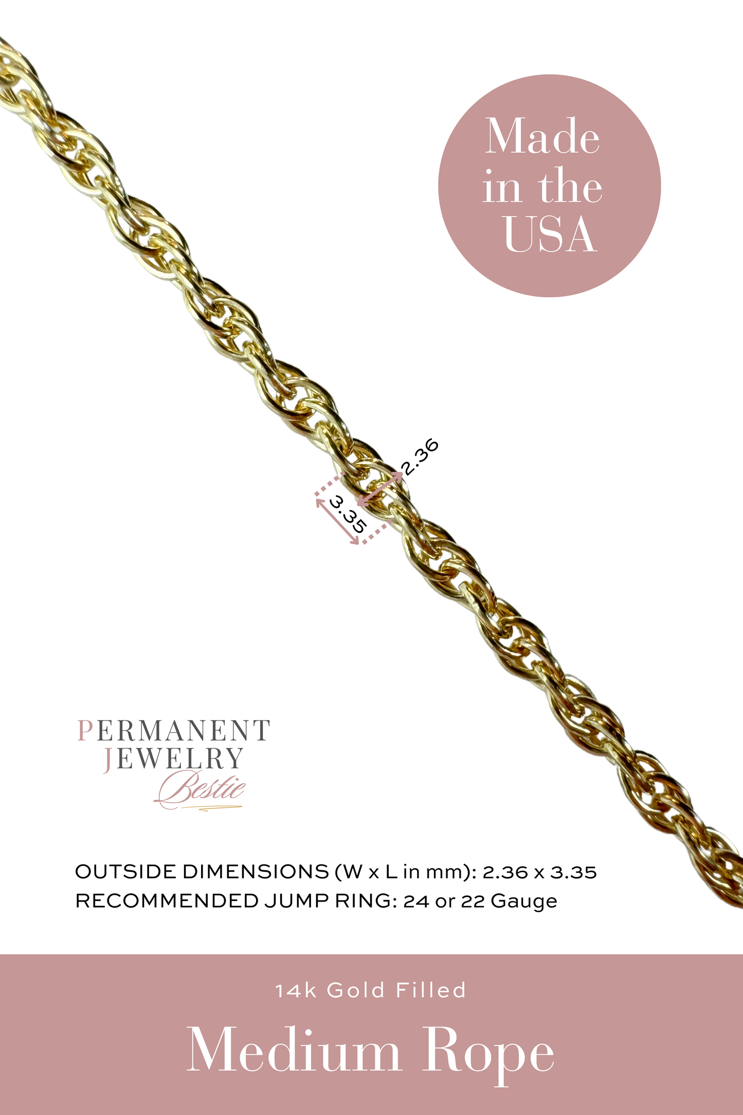 Medium Rope Permanent Jewelry Chain by the foot