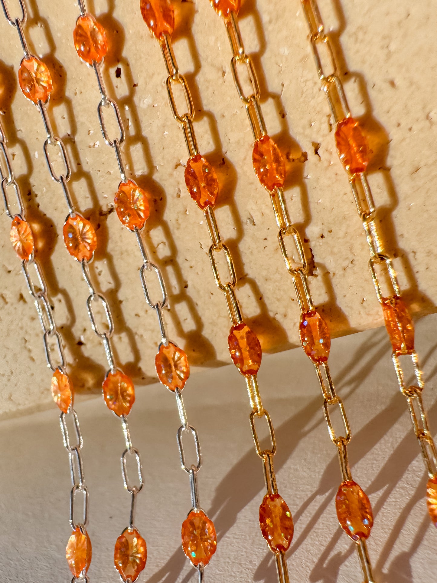 “Clementine” Orange Italian Enamel Sunburst Paperclip Permanent Jewelry Chain