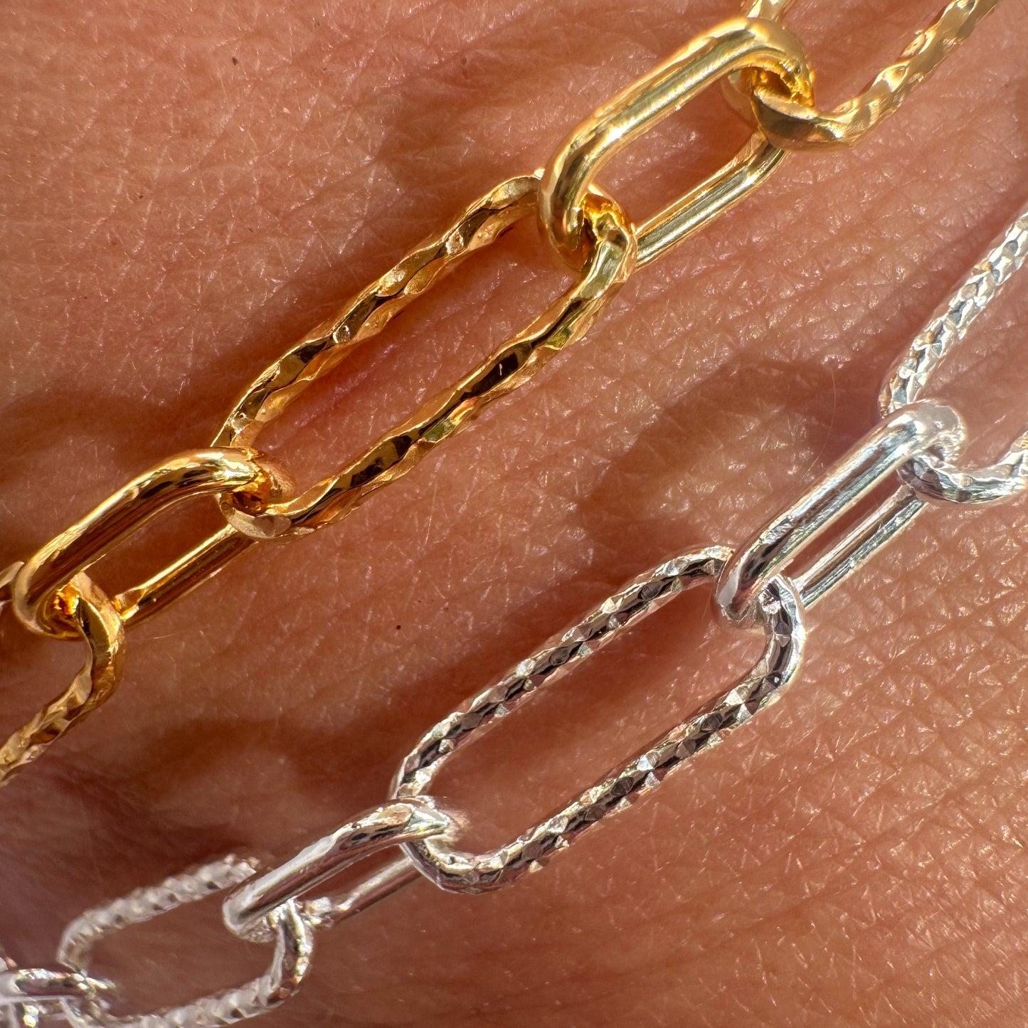 “Italian Old Money” Diamond Cut Long & Short Paperclip Permanent Jewelry Chain