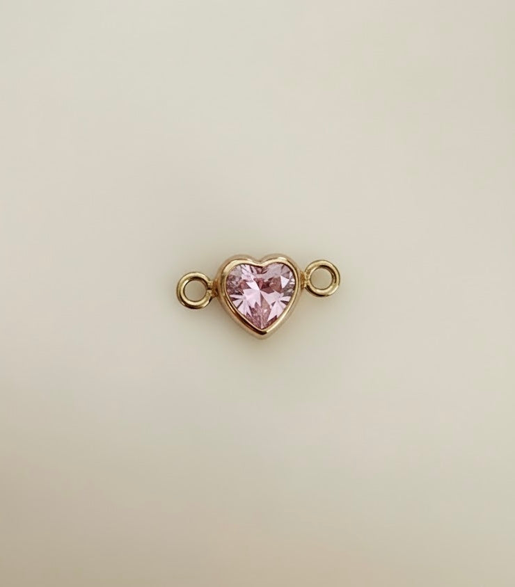 AAA/3A Pink CZ 14k Gold Filled Heart Bezel Connector (Set of 2) Permanent Jewelry Vertical or Horizontal