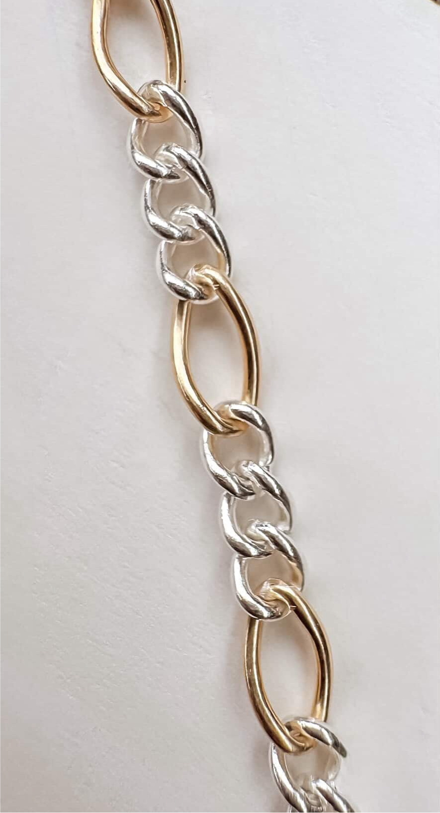 Original Design (Big Gold Filled Link)- 14k Gold Filled & .925 Sterling Silver Mixed Metal Figaro Permanent Jewelry Chain by the foot