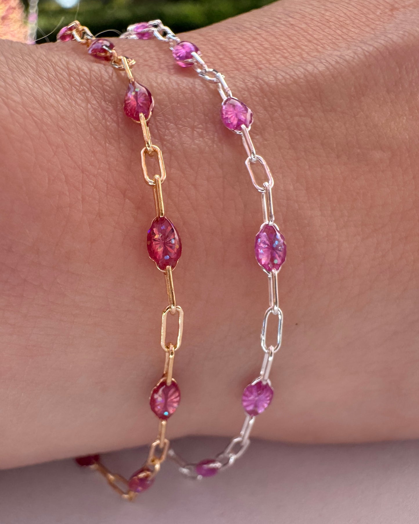 “Magenta Mirage” Enamel Sunburst Paperclip Permanent Jewelry Chain