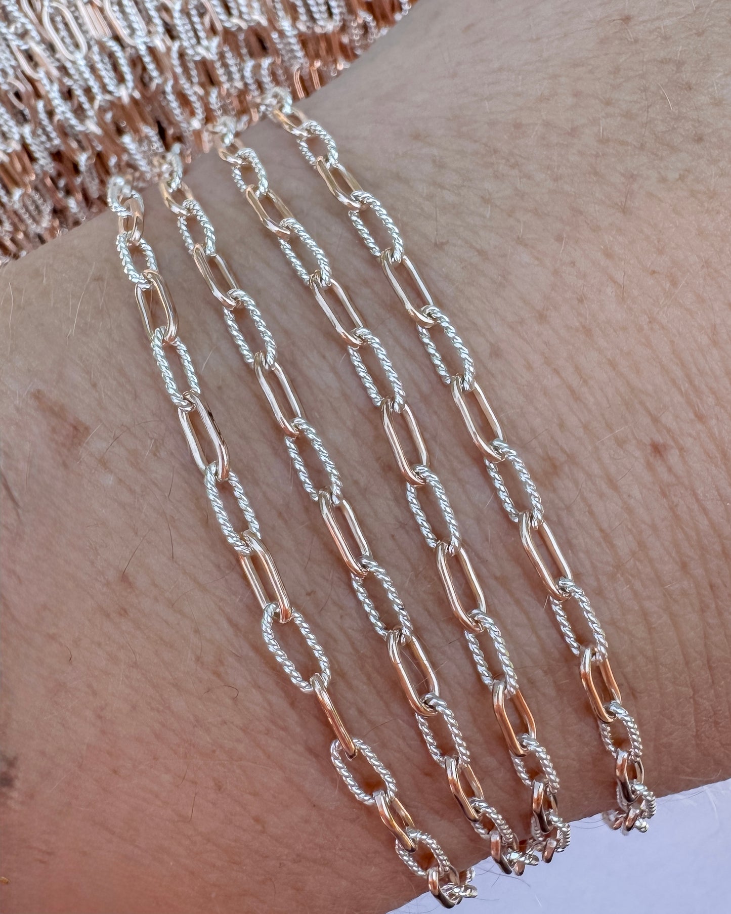 14k ROSE Gold Filled & .925 Sterling Silver Mixed Metal Paperclip Permanent Jewelry Chain