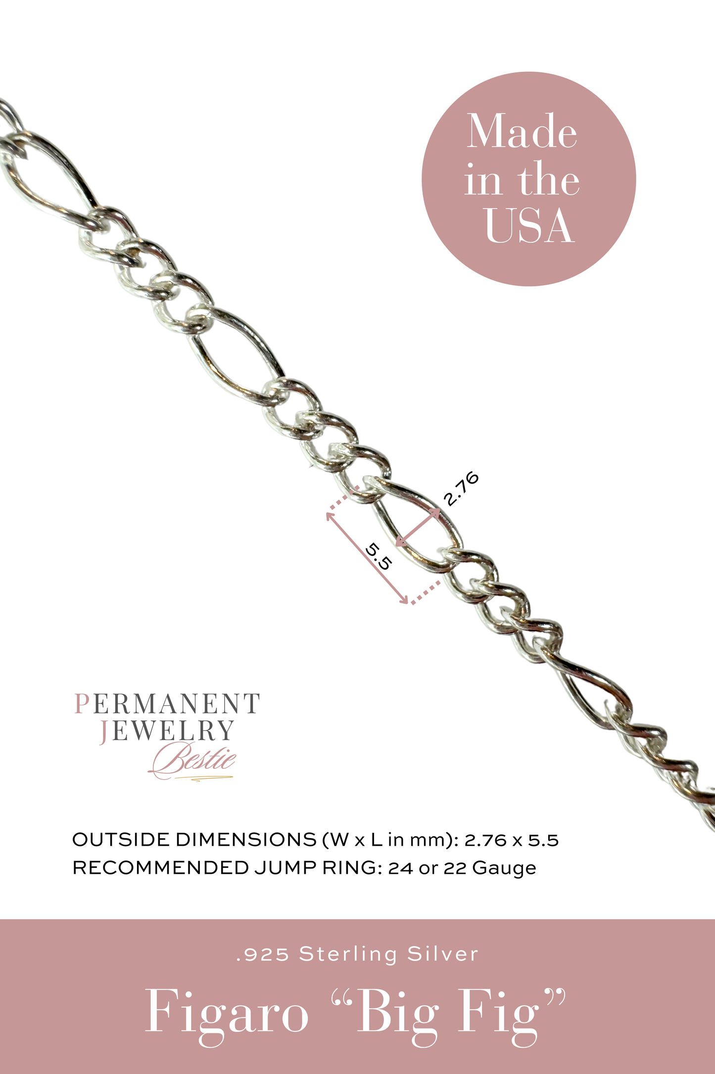Figaro "Big Fig" Permanent Jewelry Chain by the foot