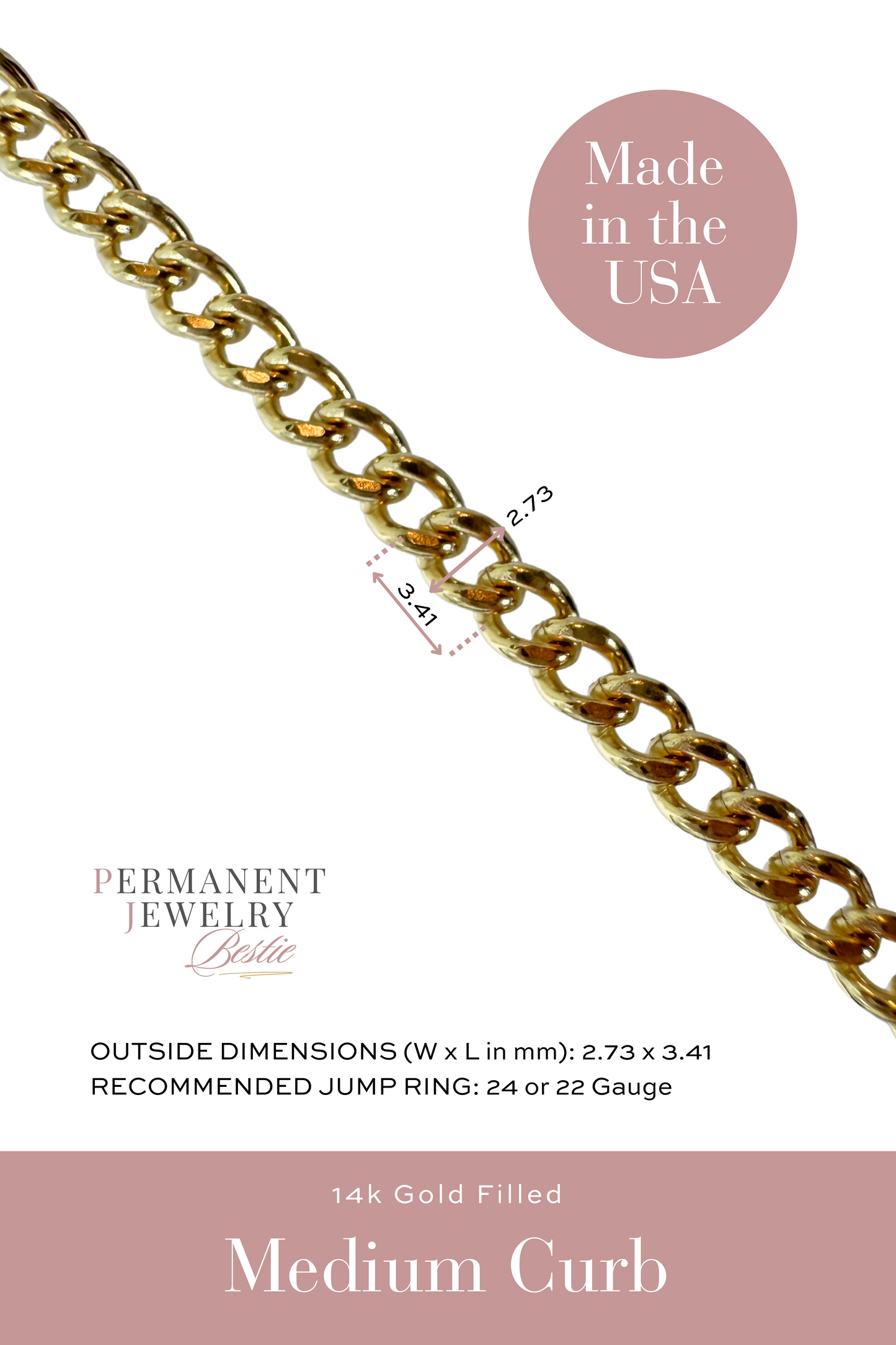 Medium Curb Permanent Jewelry Chain by the foot