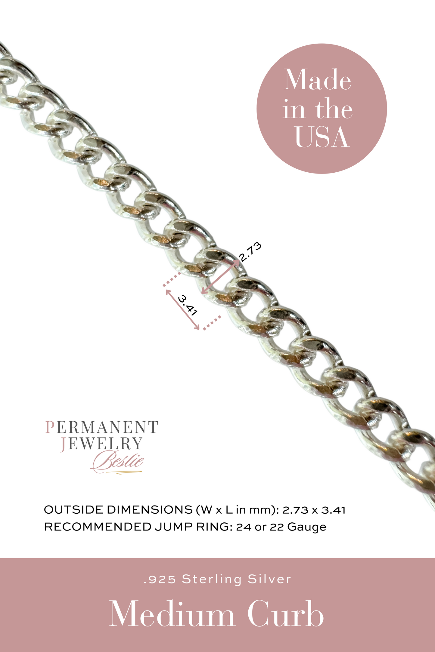 Medium Curb Permanent Jewelry Chain by the foot