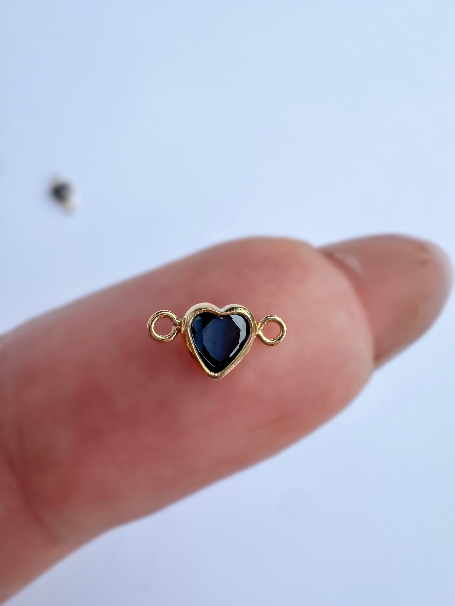 AAA/3A Black CZ 14k Gold Filled Heart Bezel Connector (Set of 2) Permanent Jewelry Vertical or Horizontal