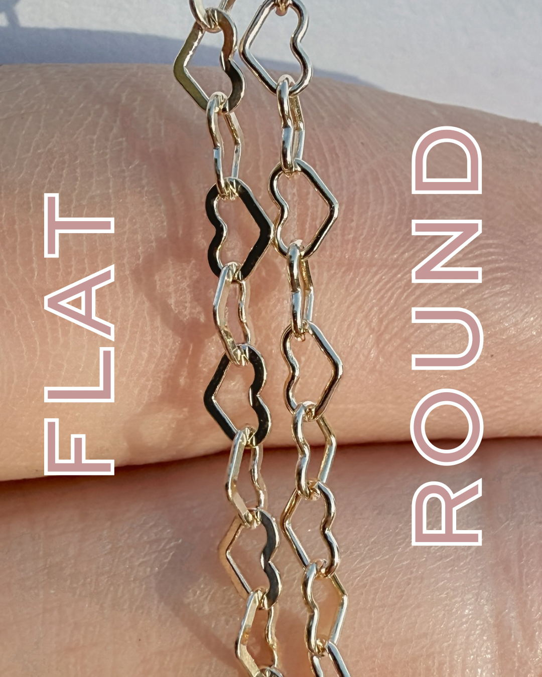 Flat Heart Wholesale Permanent Jewelry Chain - 14k Gold Filled or .925 Sterling Silver