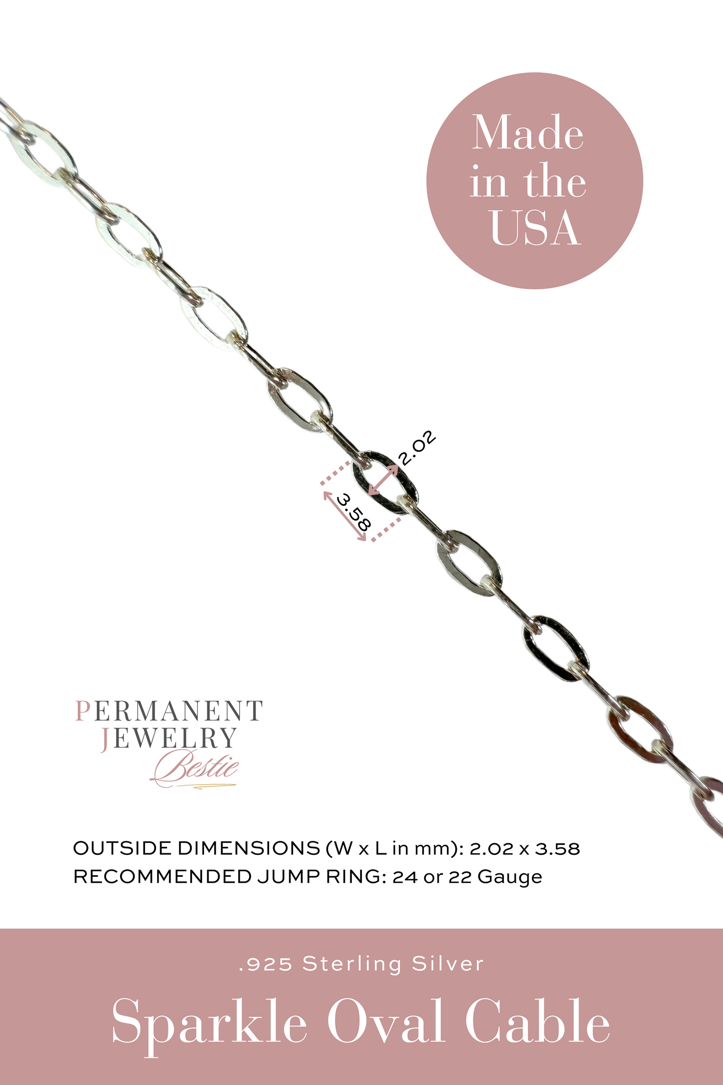 Sparkle Oval Cable Permanent Jewelry Chain by the foot