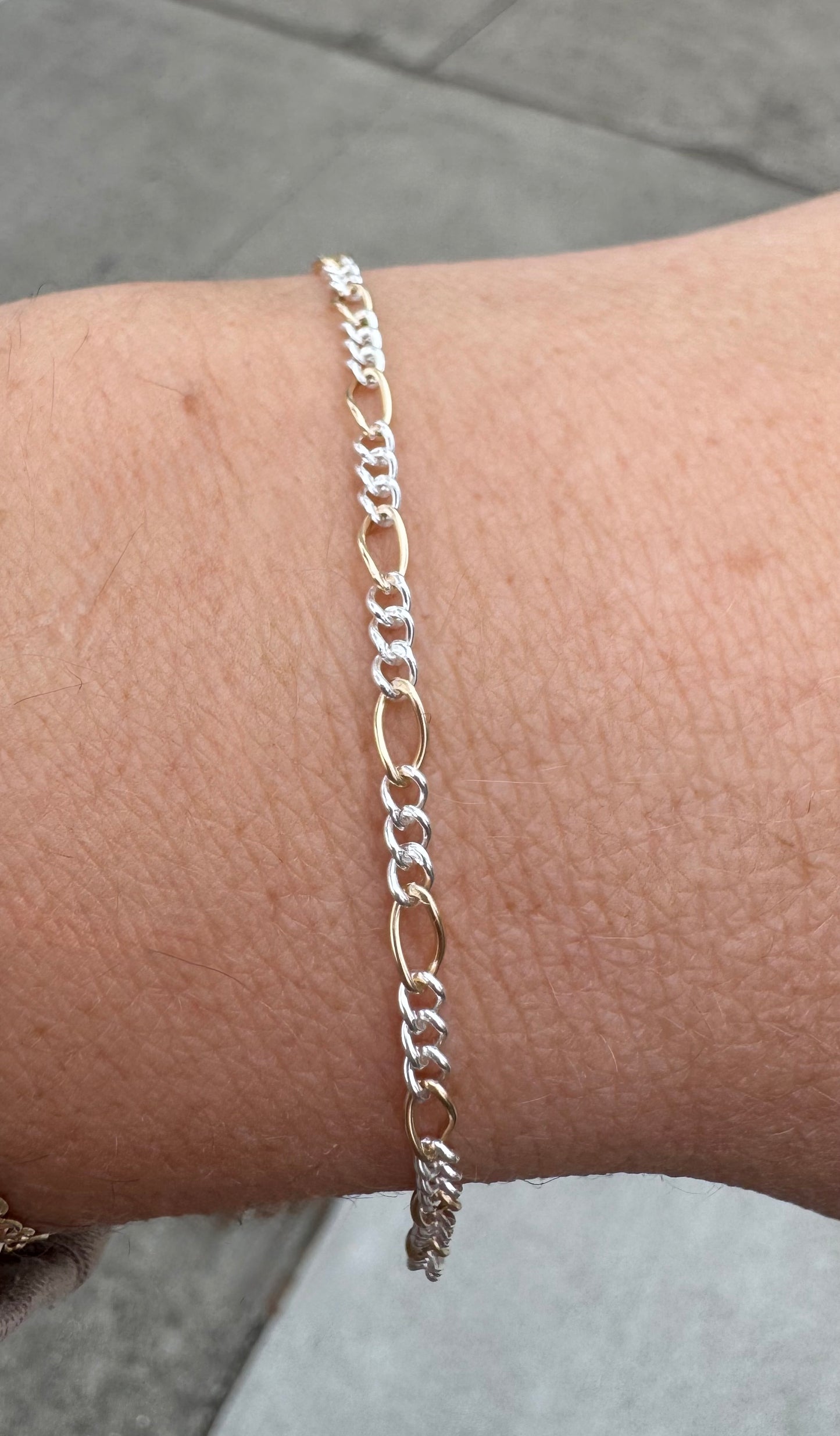 Original Design (Big Gold Filled Link)- 14k Gold Filled & .925 Sterling Silver Mixed Metal Figaro Permanent Jewelry Chain by the foot