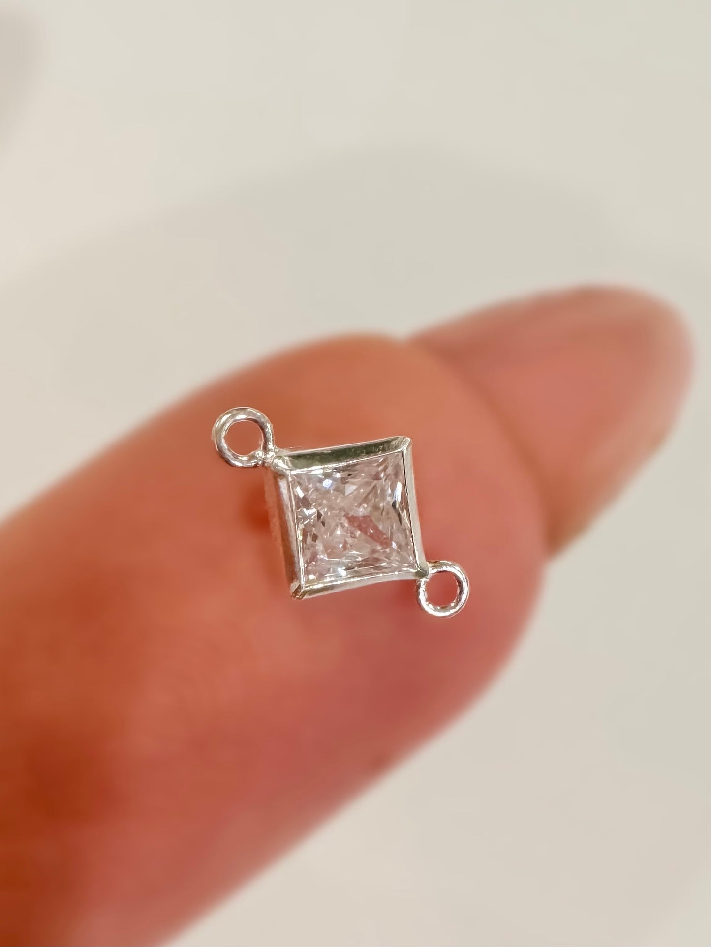 4mm White 3A CZ Diamond Shape Bezel Permanent Jewelry Connector (Quantity 2)