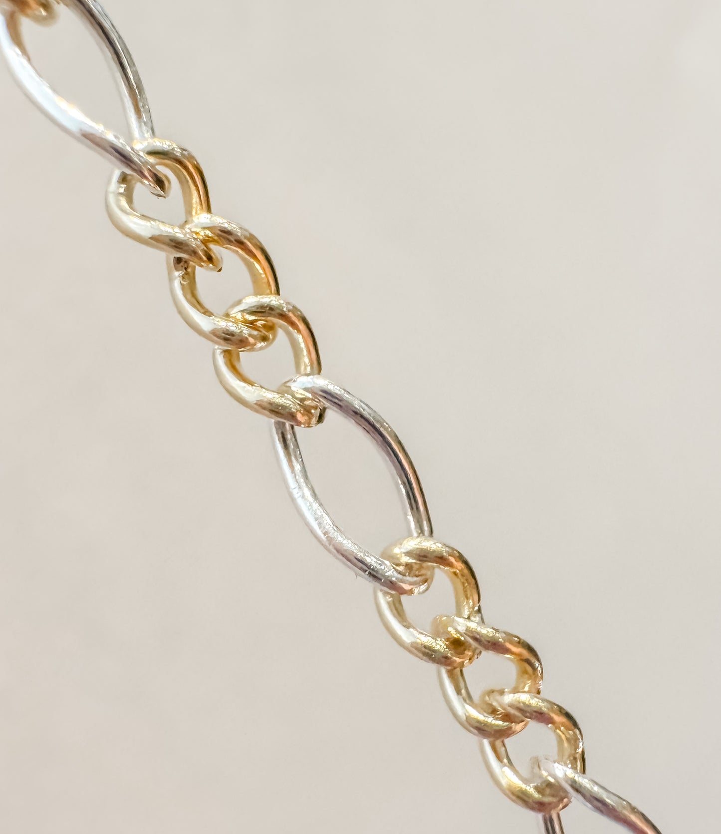 14k Gold Filled & .925 Sterling Silver (Big Silver Link) Mixed Metal Figaro Permanent Jewelry Chain by the foot