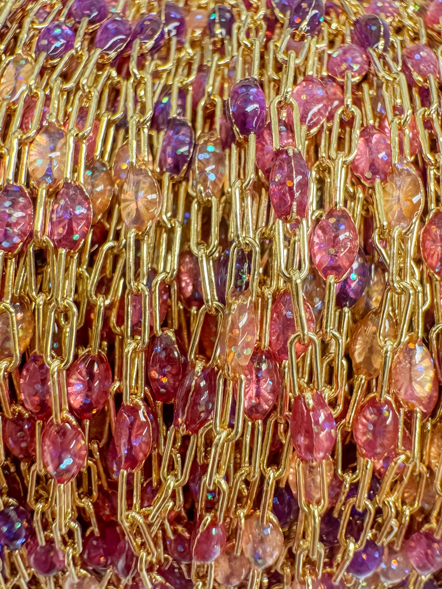 “Cosmic Candy” Ombré Enamel Sunburst Paperclip Permanent Jewelry Chain