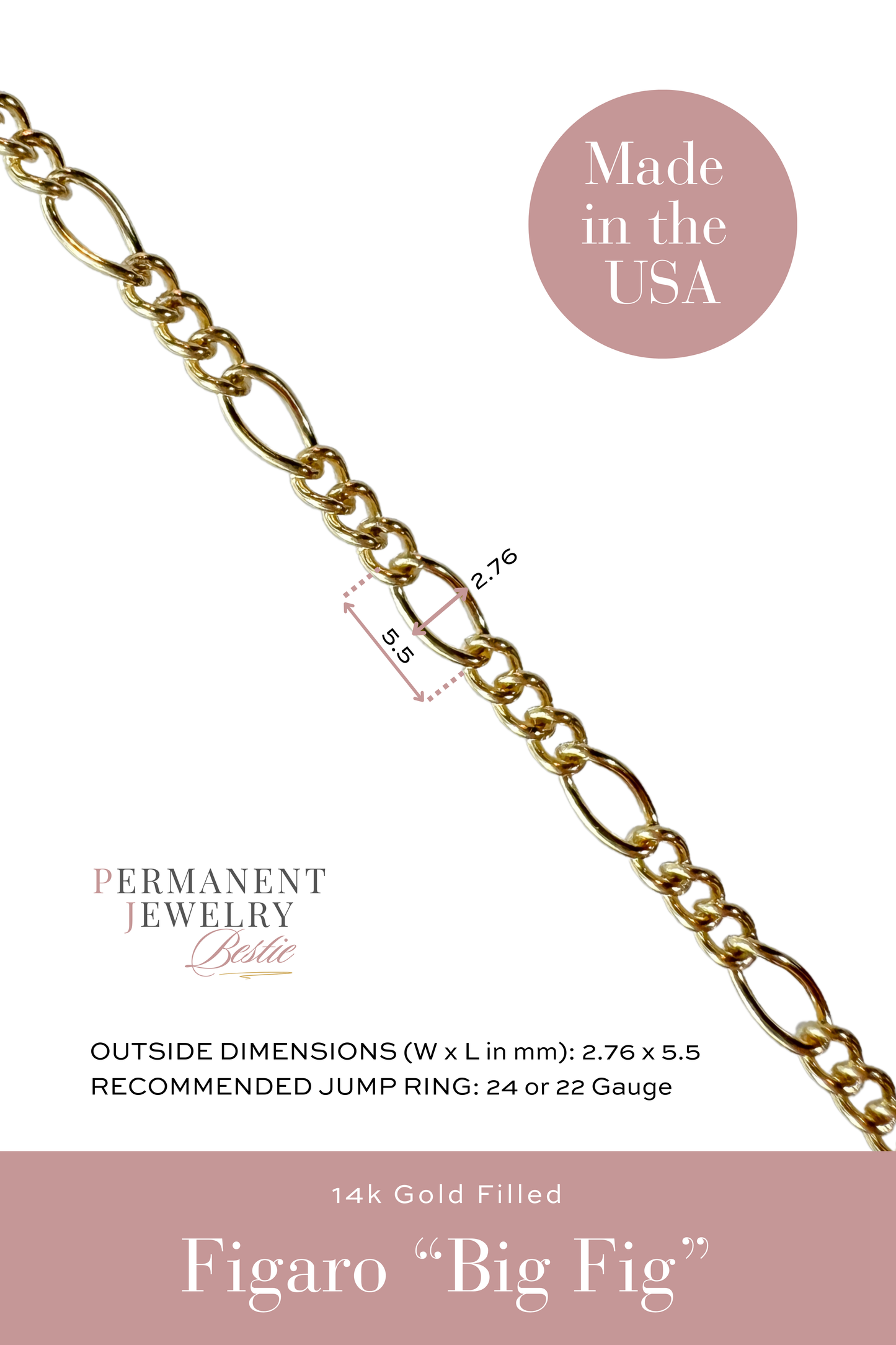 Figaro "Big Fig" Permanent Jewelry Chain by the foot