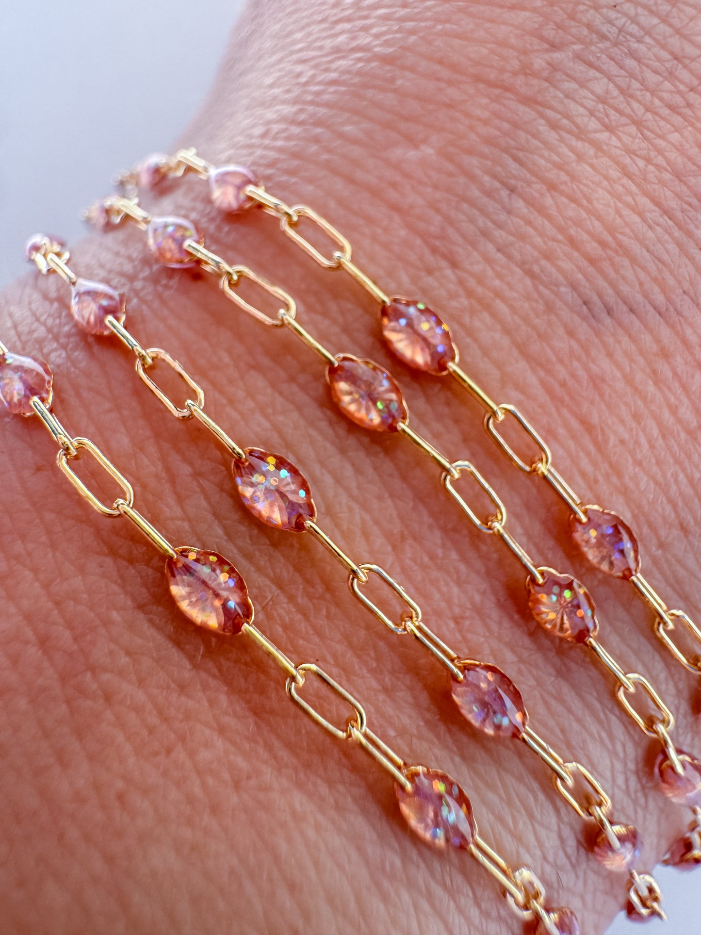 “Peach Haze” Sunburst Paperclip Permanent Jewelry Chain