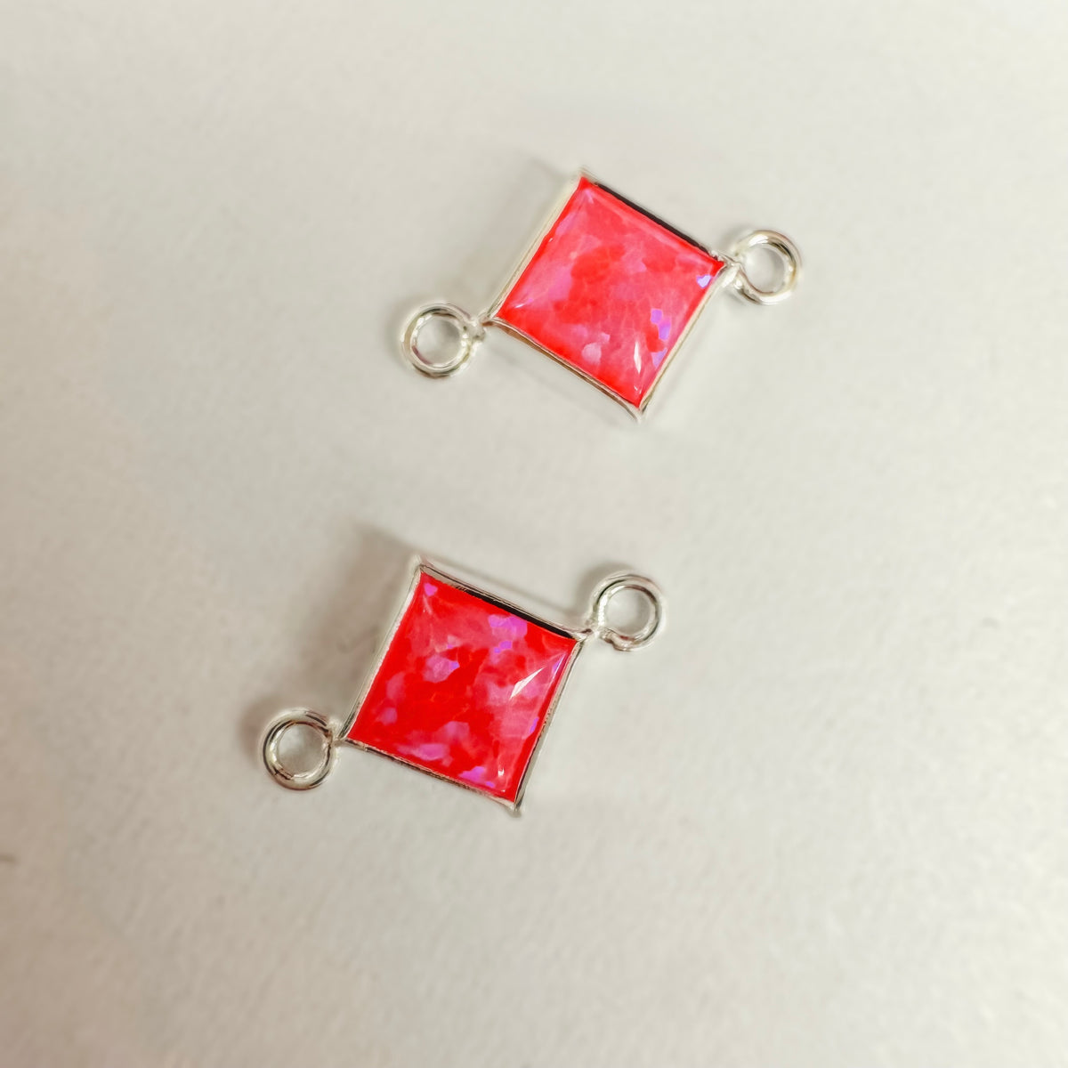 4mm Hot Pink or White Bello Opal Diamond Shape Bezel Permanent Jewelry Connector (Quantity 2)