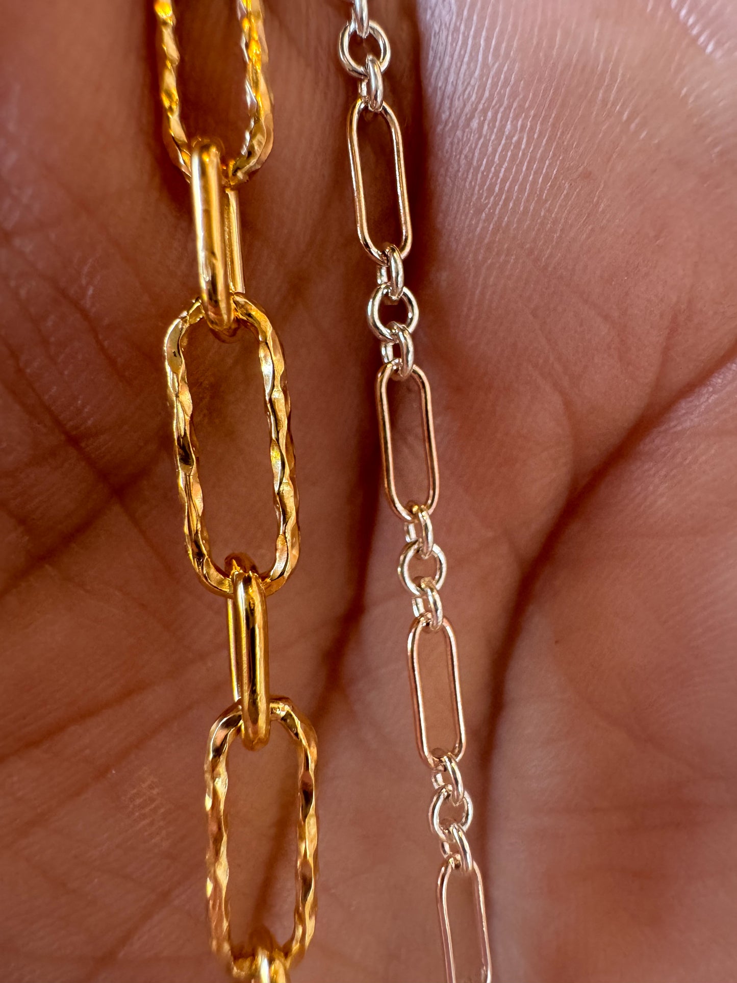 14k Rose Gold Filled Paperclip with .925 Sterling Silver Interlocking Rings - Mixed Metal