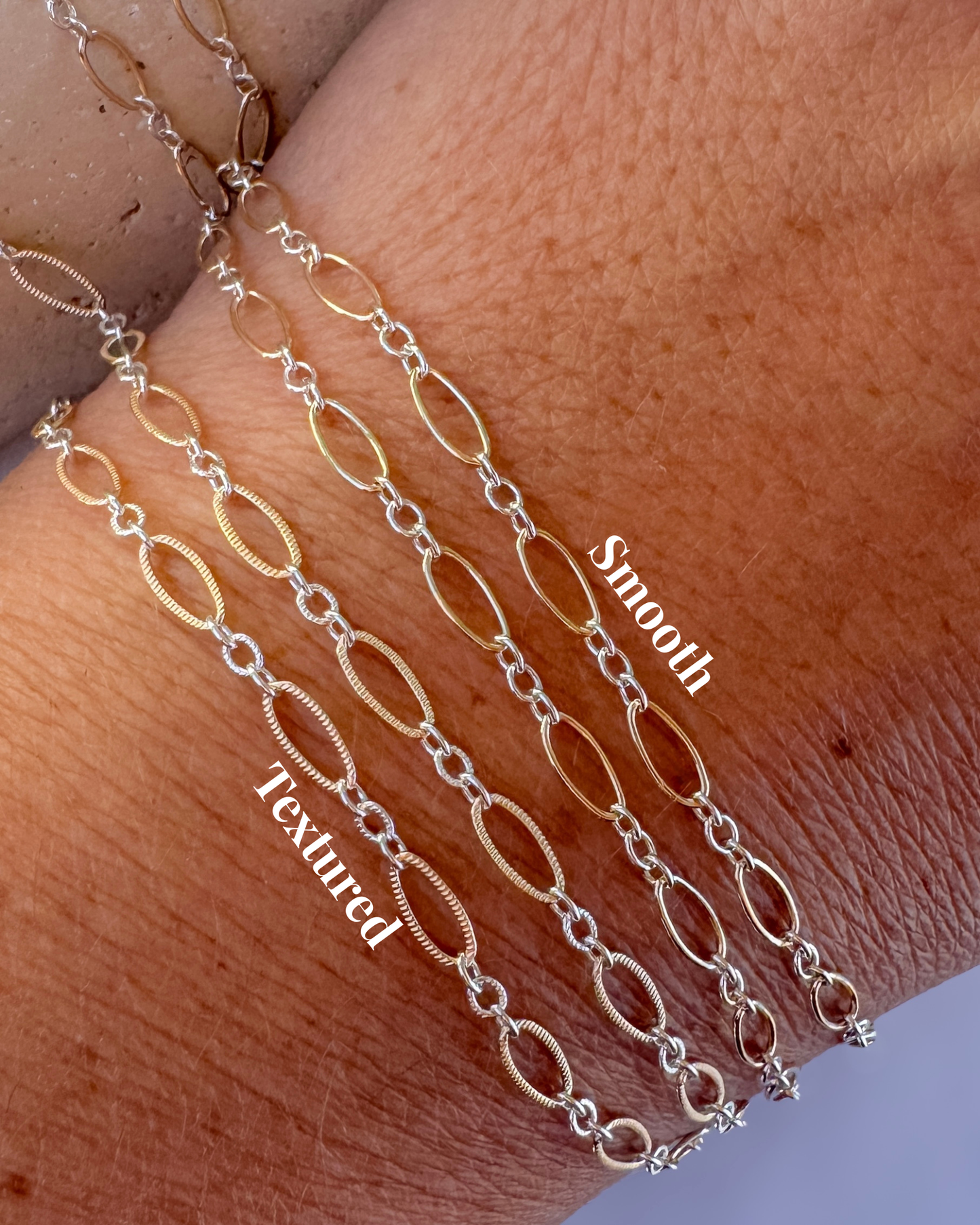 SMOOTH - Mixed Metal Marquise 14k Gold-Filled & .925 Sterling Silver Link Permanent Jewelry Chain