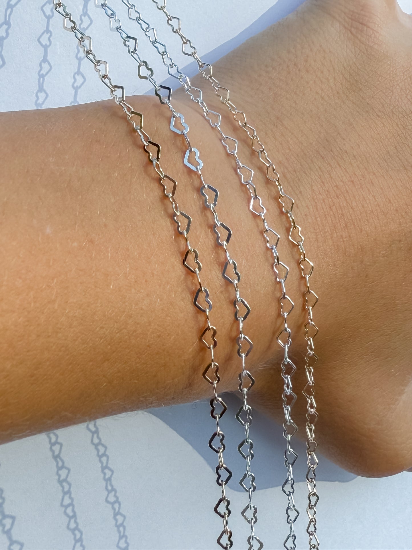 Flat Heart Wholesale Permanent Jewelry Chain - 14k Gold Filled or .925 Sterling Silver