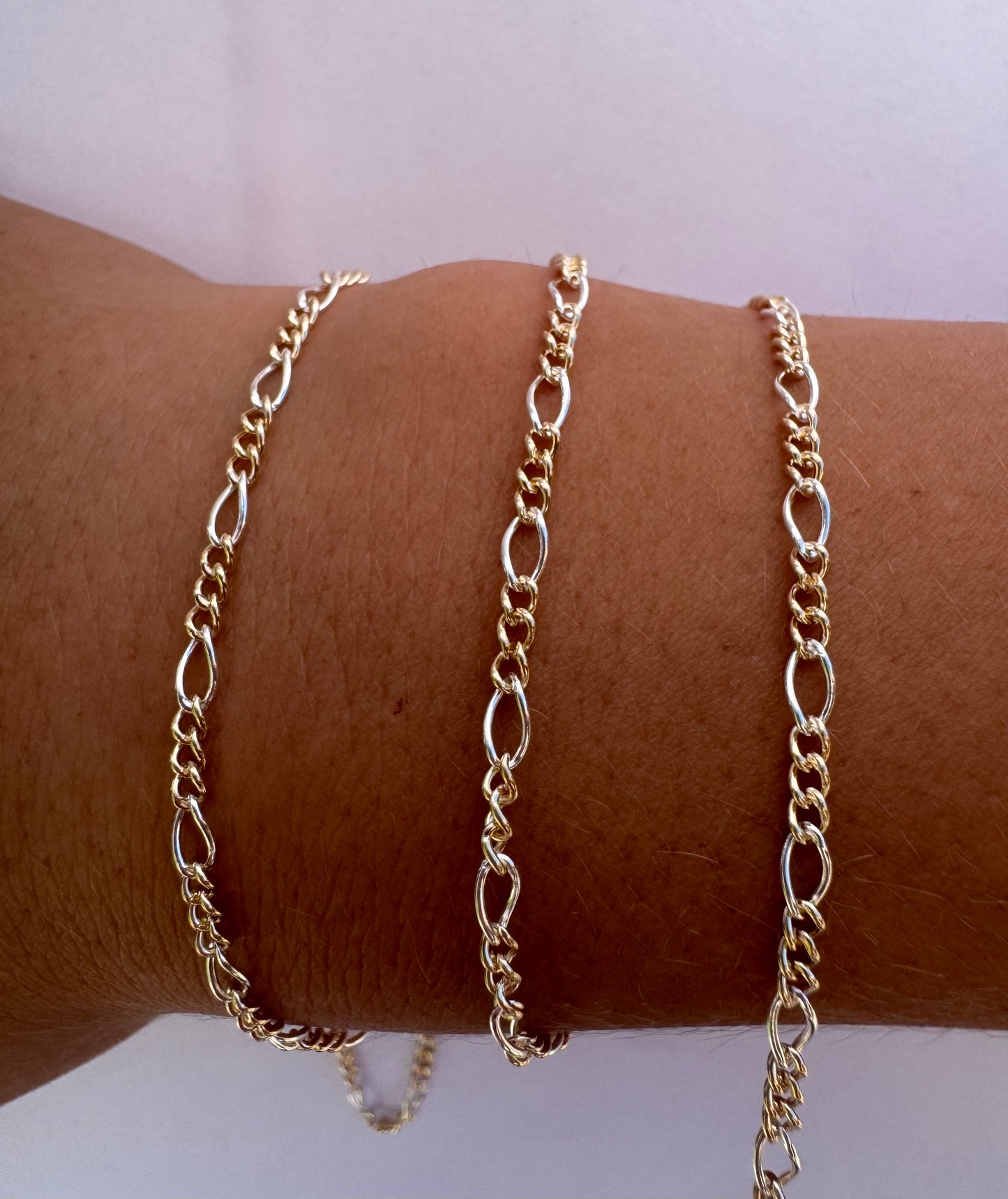 14k Gold Filled & .925 Sterling Silver (Big Silver Link) Mixed Metal Figaro Permanent Jewelry Chain by the foot