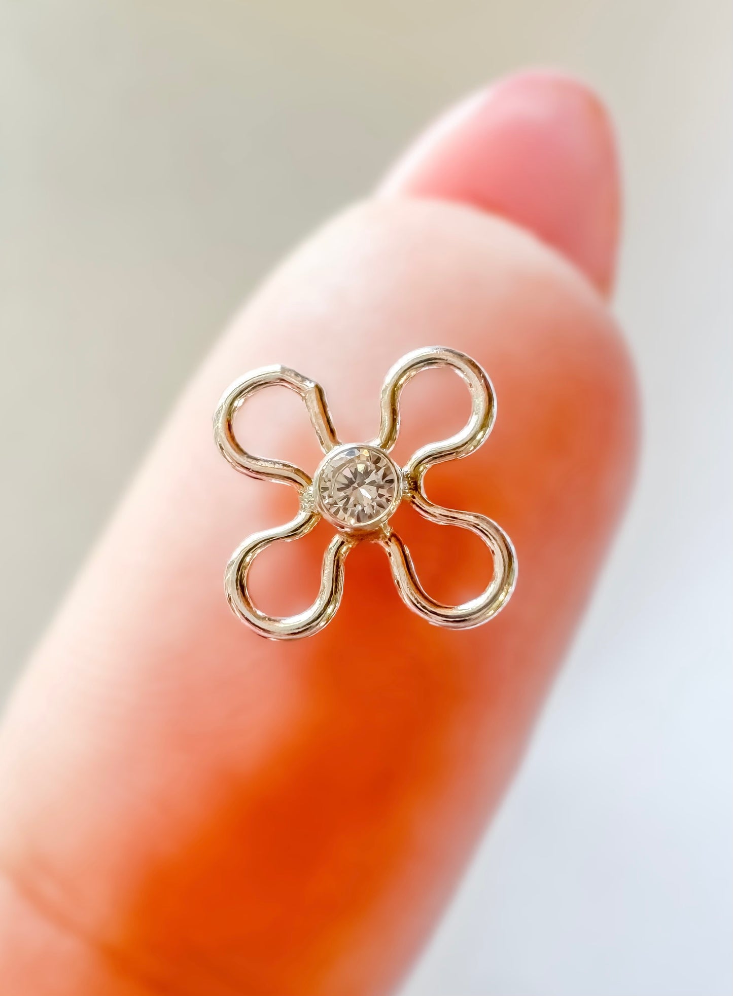 14k Gold Filled OR .925 Sterling Silver CZ Set Flower Permanent Jewelry Connector (x 4)