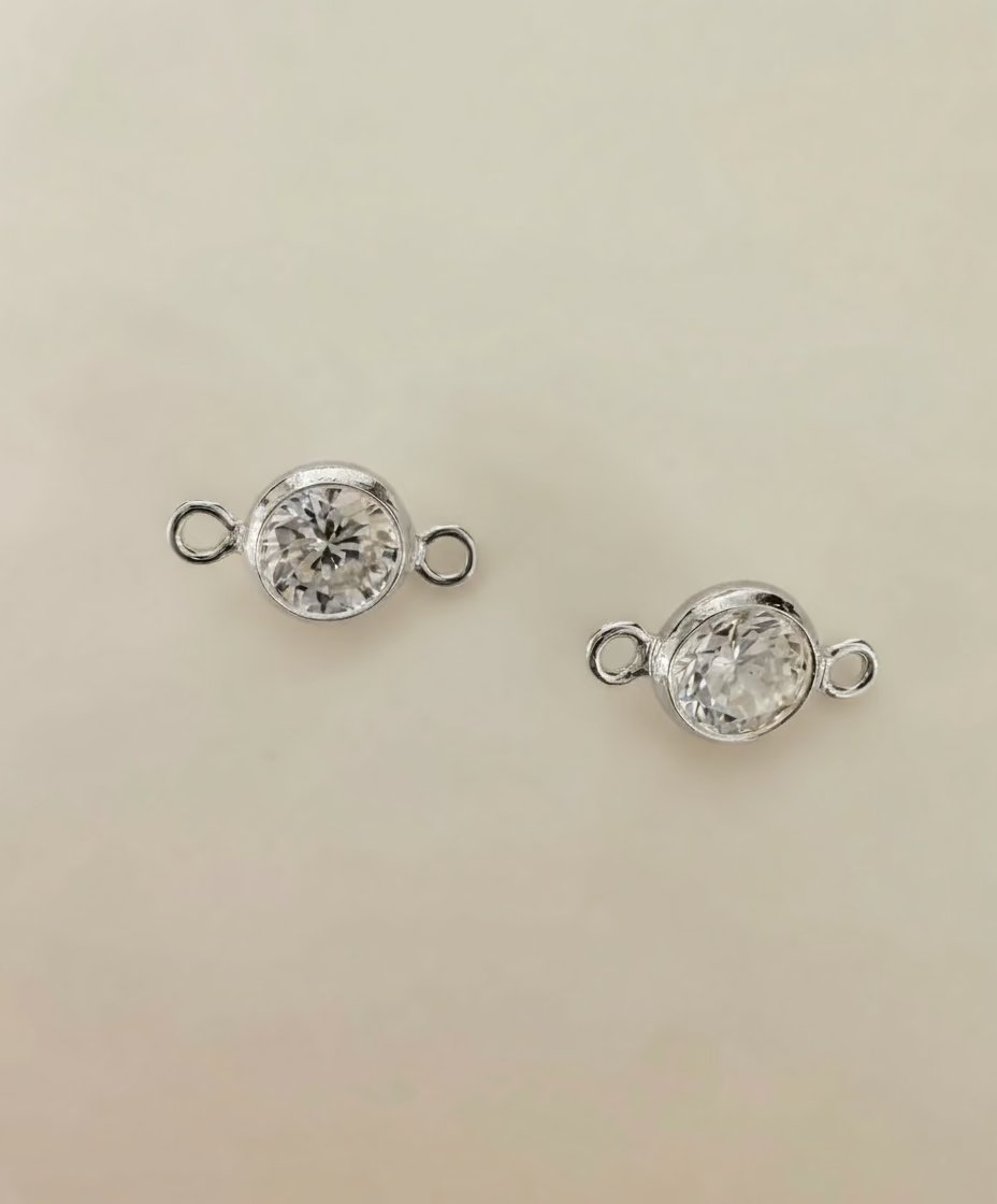 14k Gold Filled or .925 Sterling Silver 4mm White 3A CZ Round Shape Bezel Permanent Jewelry Connector (Quantity 2)