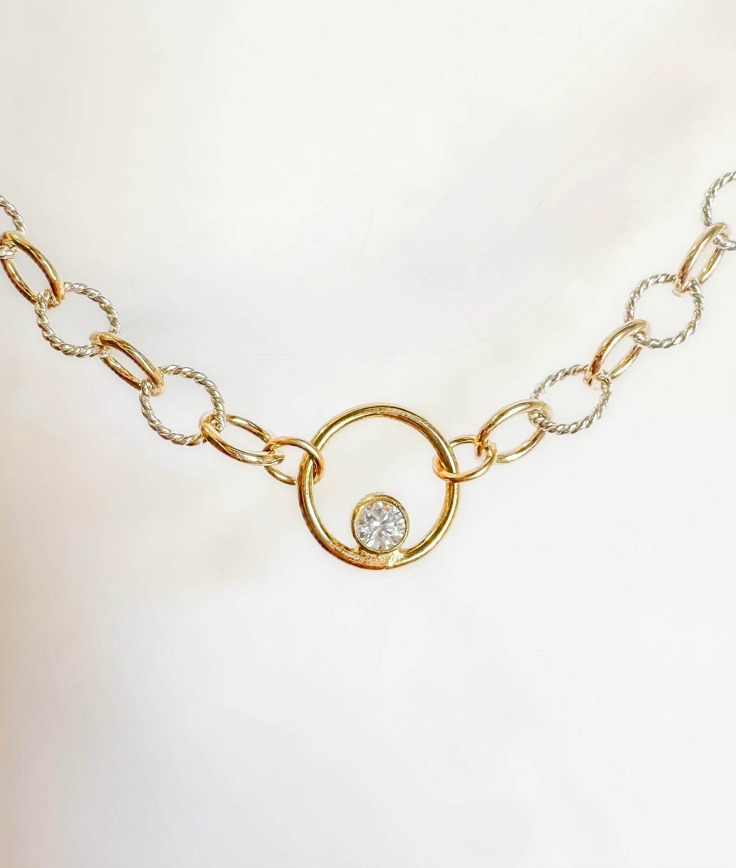 10mm Circle Permanent Jewelry Connector with 3mm CZ – 14K Gold Filled (Set of 4)