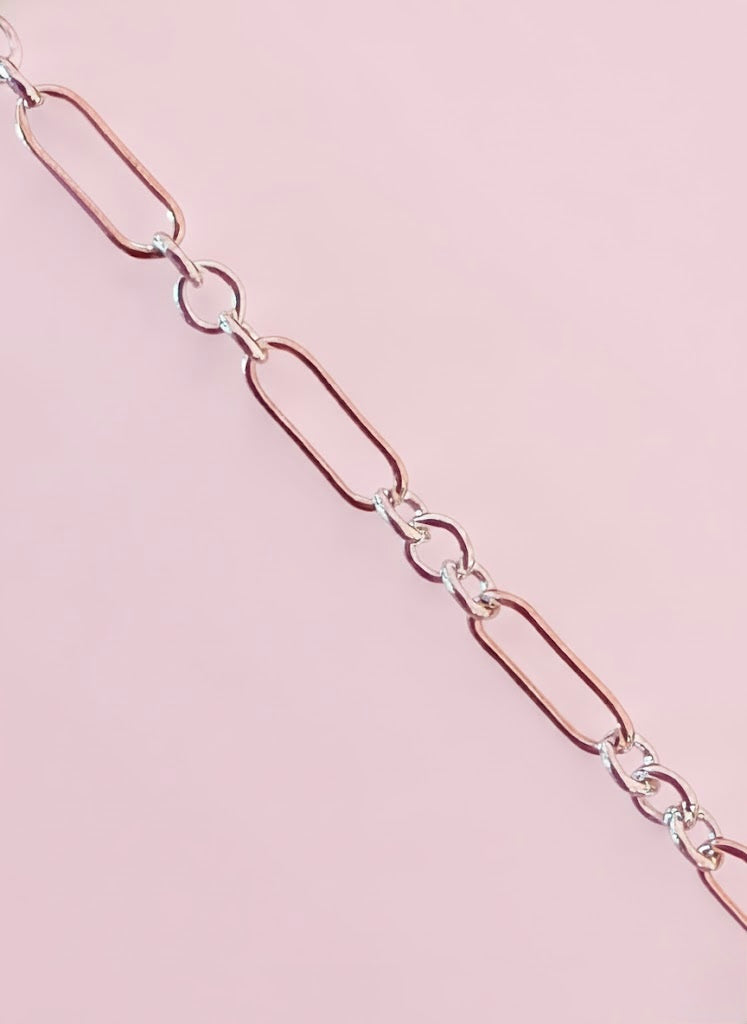 14k Rose Gold Filled Paperclip with .925 Sterling Silver Interlocking Rings - Mixed Metal
