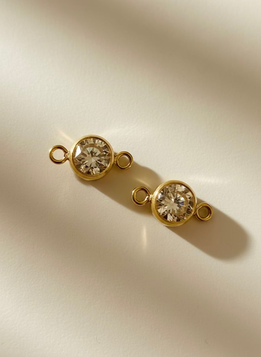 14k Gold Filled or .925 Sterling Silver 4mm White 3A CZ Round Shape Bezel Permanent Jewelry Connector (Quantity 2)