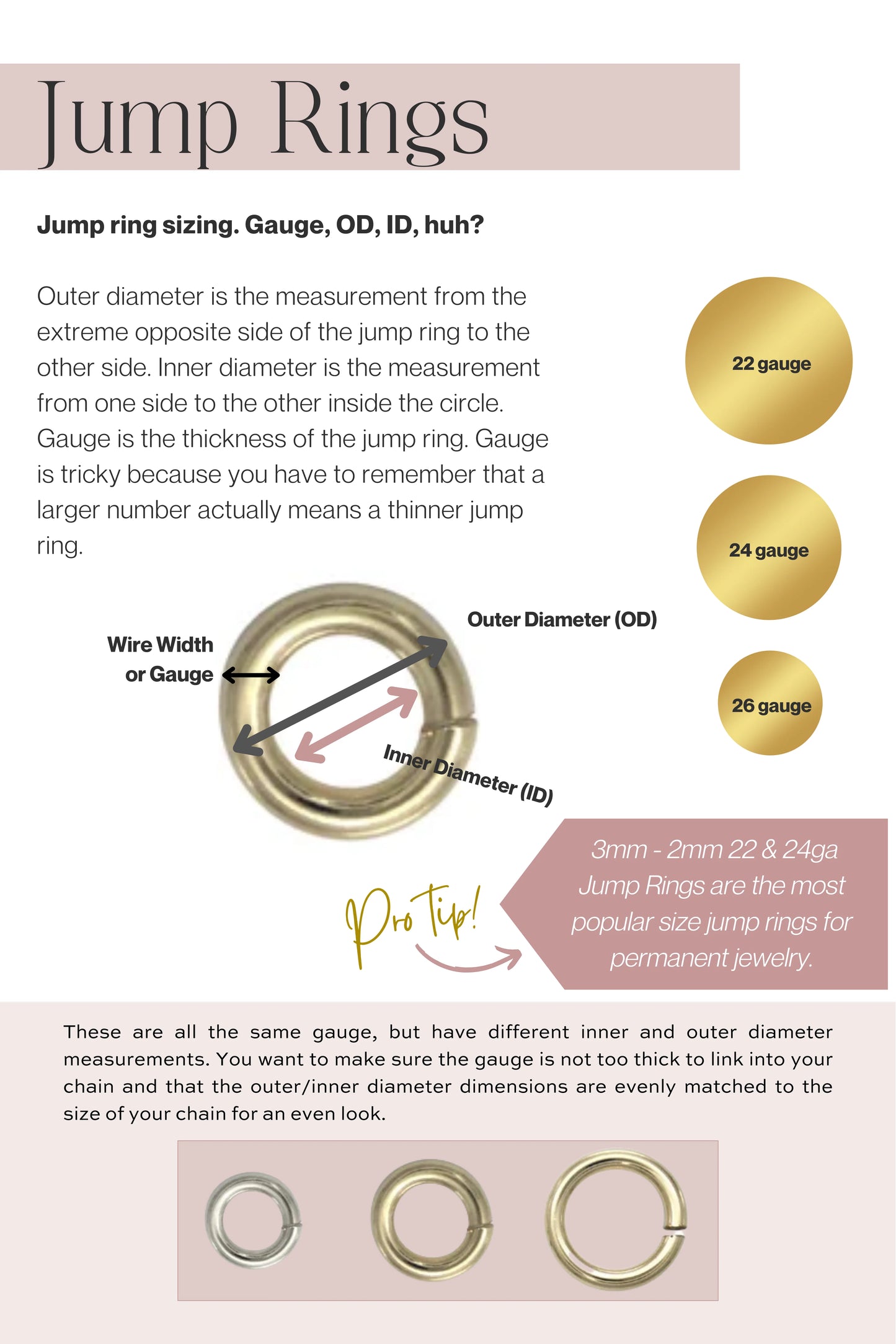 24 gauge, 2.6mm Outer Diameter (OD) Permanent Jewelry Jump Rings