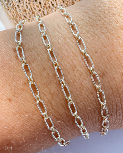 Mixed Metal .925 Sterling Silver Textured Large Link, 14k Gold Filled Smooth Small Link (C122MX)