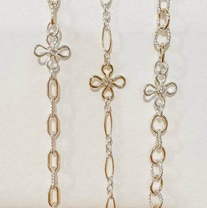 14k Gold Filled OR .925 Sterling Silver CZ Set Flower Permanent Jewelry Connector (x 4)