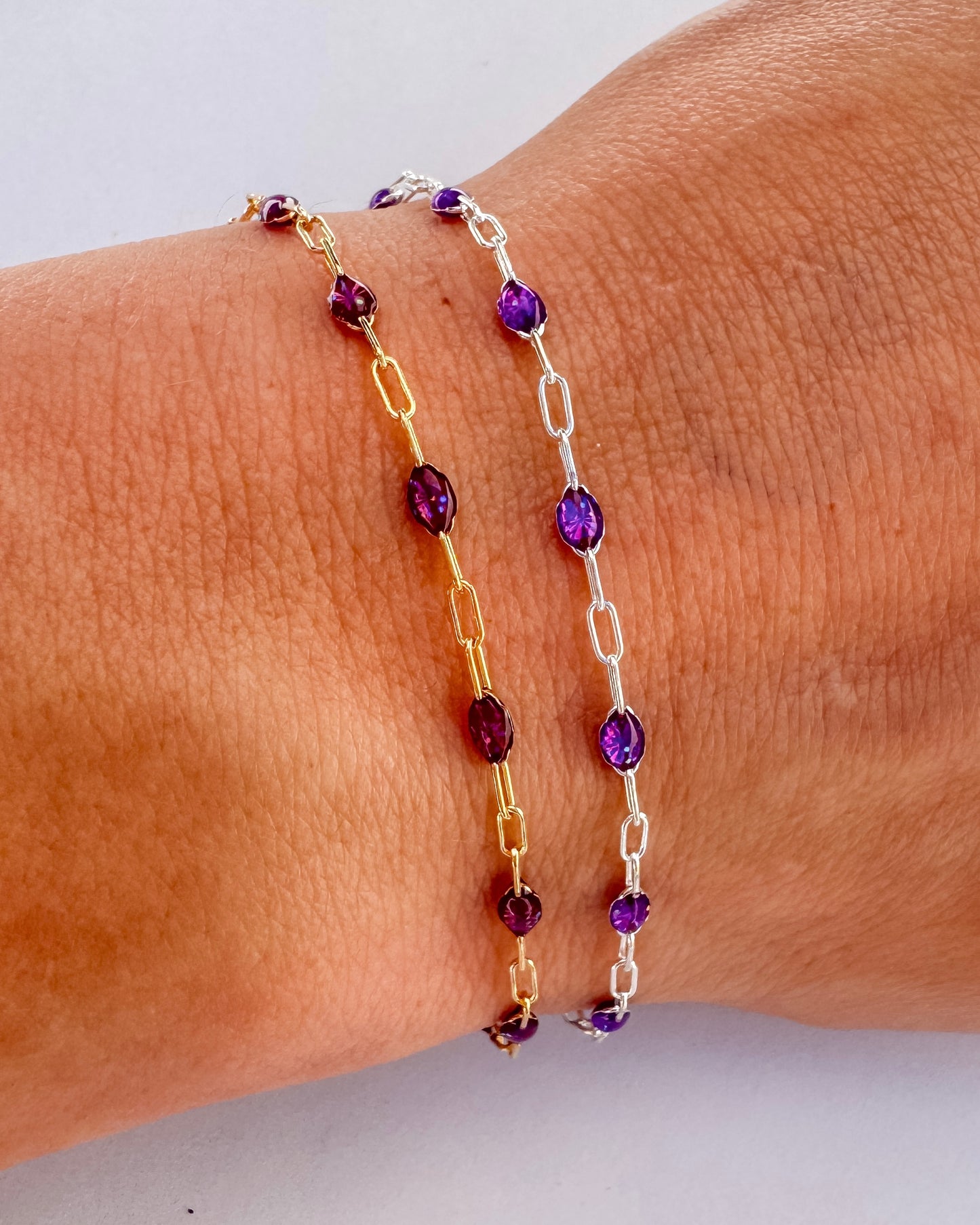 Amethyst Mood Enamel Sunburst Paperclip Permanent Jewelry Chain