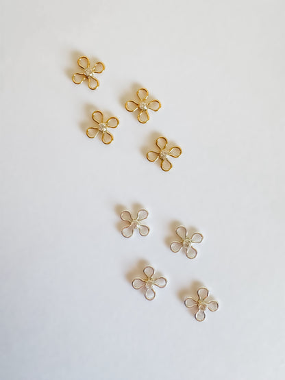 14k Gold Filled OR .925 Sterling Silver CZ Set Flower Permanent Jewelry Connector (x 4)