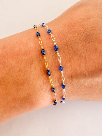 “Cobalt Glow” Enamel Sunburst Paperclip Permanent Jewelry Chain