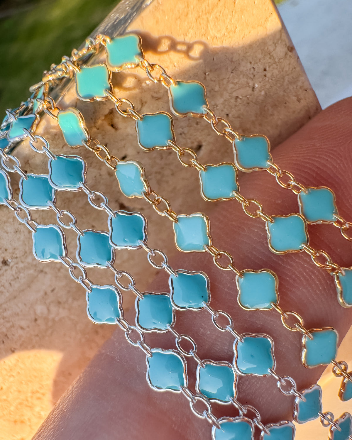 Clover Chain - Turquoise Italian Enamel - C105