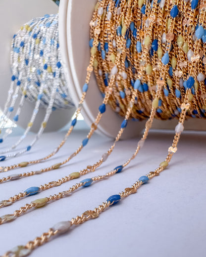 “Amalfi Summer” Italian Enamel Sunburst Curb - Blues, Yellow, Pearl White
