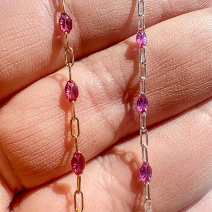“Vivid Magenta” Enamel Sunburst Paperclip Permanent Jewelry Chain
