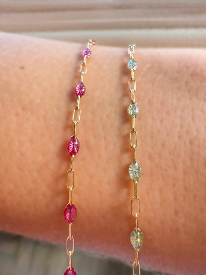 14k Gold Filled “Vivid Magenta” Enamel Sunburst Paperclip Permanent Jewelry Chain