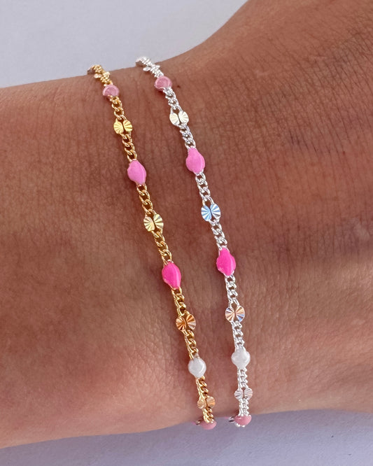 Italian Enamel “Strawberries & Cream” Sunburst Curb - Pinks & White