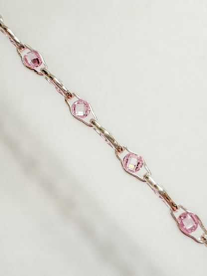 .925 Sterling Silver PINK “Luce di Luna” CZ Permanent Jewelry Chain